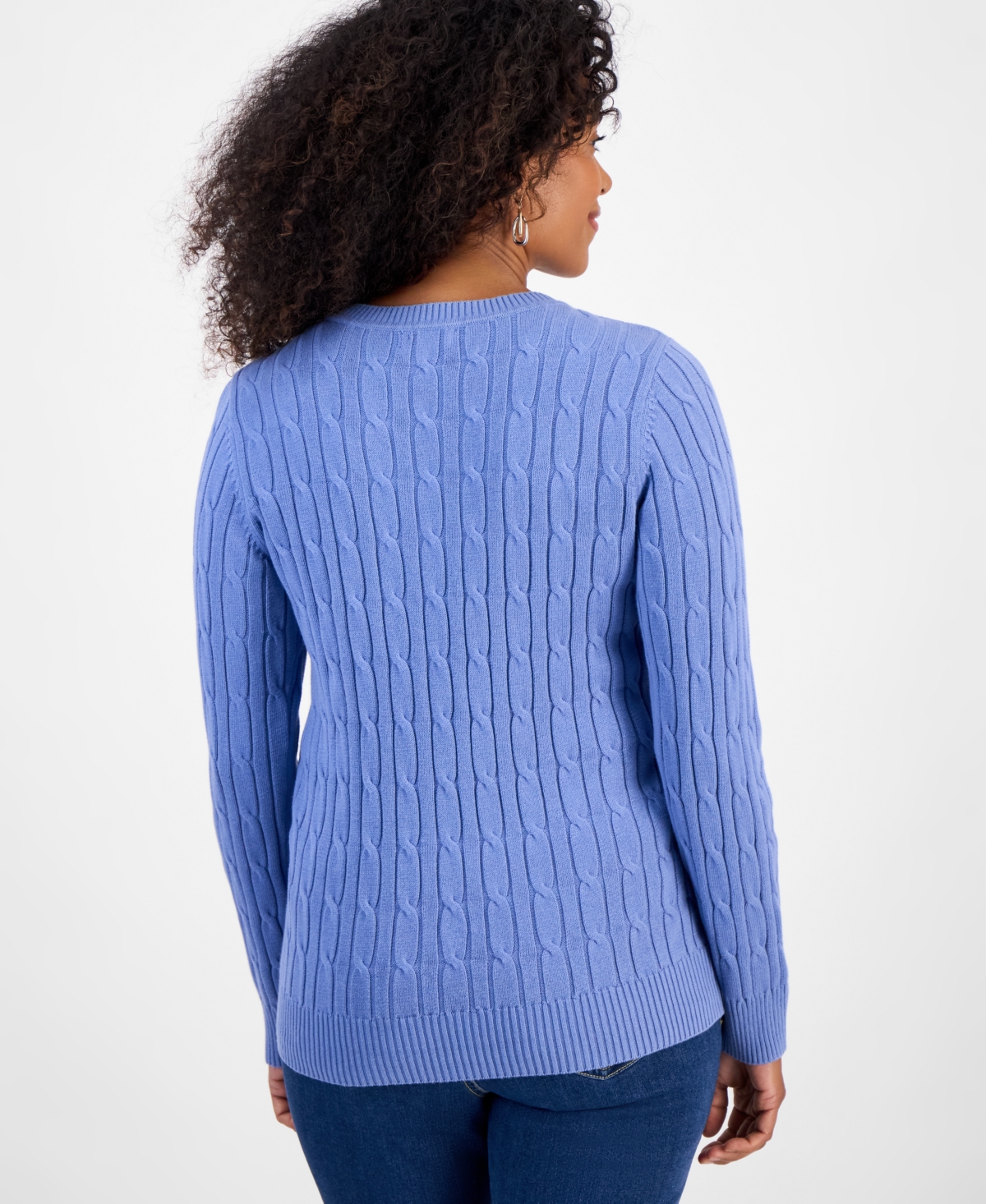 Style & Co Women's Cotton Cable-knit Crewneck Sweater, Created For Macy's In Blue