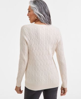 Women's Cotton Cable-Knit V-Neck Sweater
