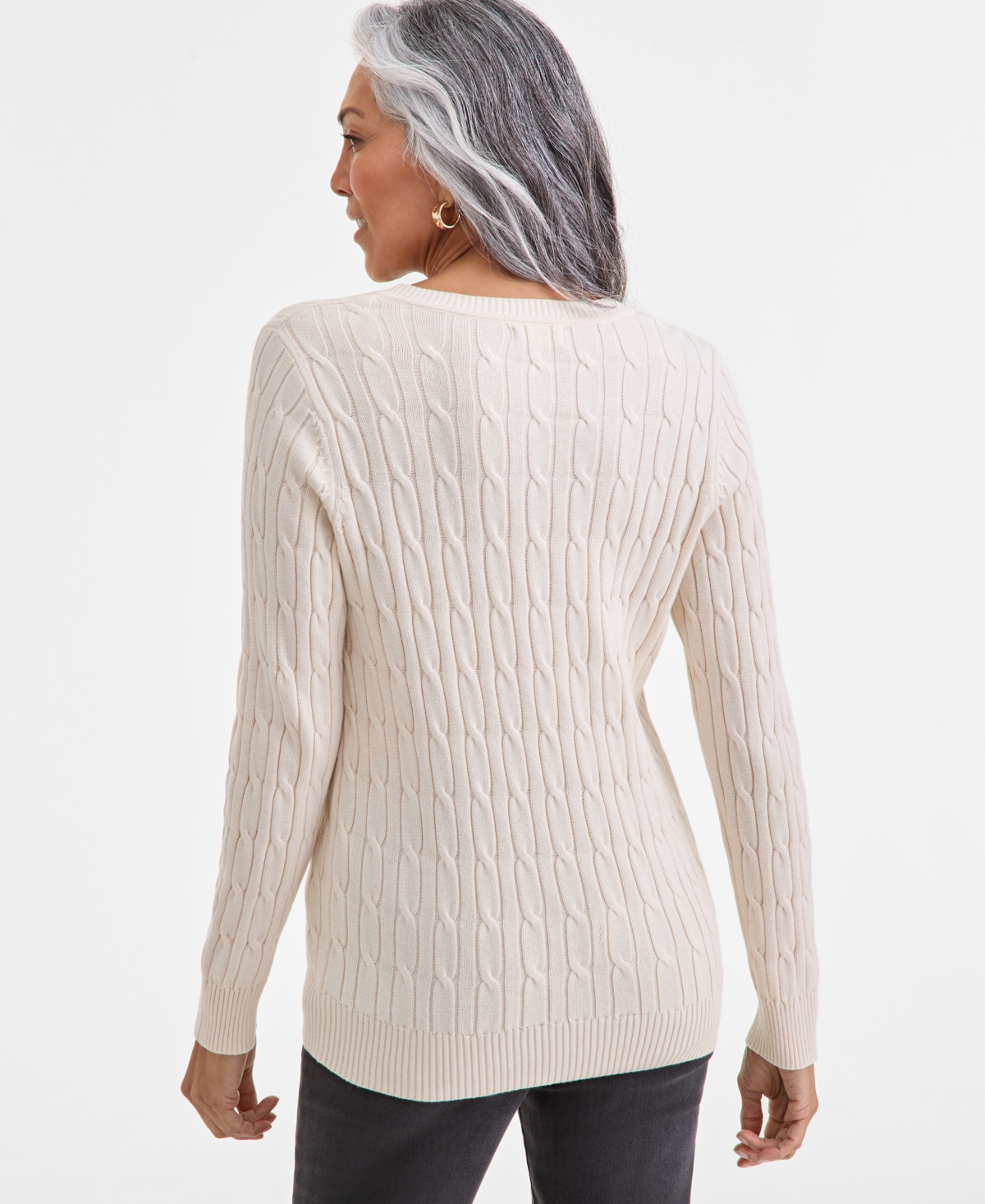 Style & Co Women's Cotton Cable-knit V-neck Sweater, Created For Macy's In Brown