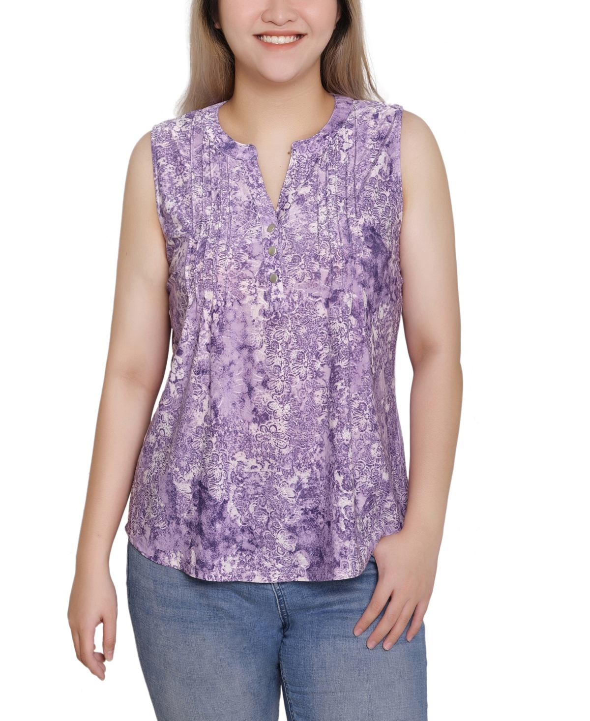 Petite Sleeveless Jacquard V-Neck Top - Plum Dusty