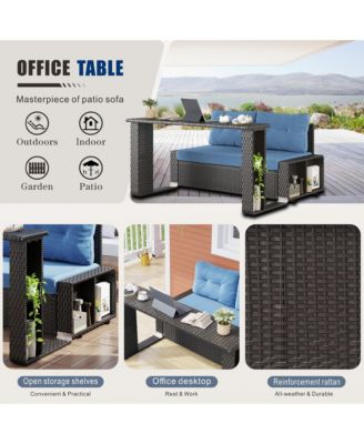 Convertible Foldable Wicker Outdoor Sofa with Storage Shelves