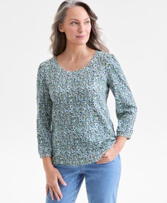 Style & Co - Women's Printed Square-Neck 3/4-Sleeve Top