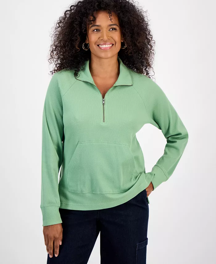 Women's Waffle-Knit Quarter Zip Top - thumbnail 3