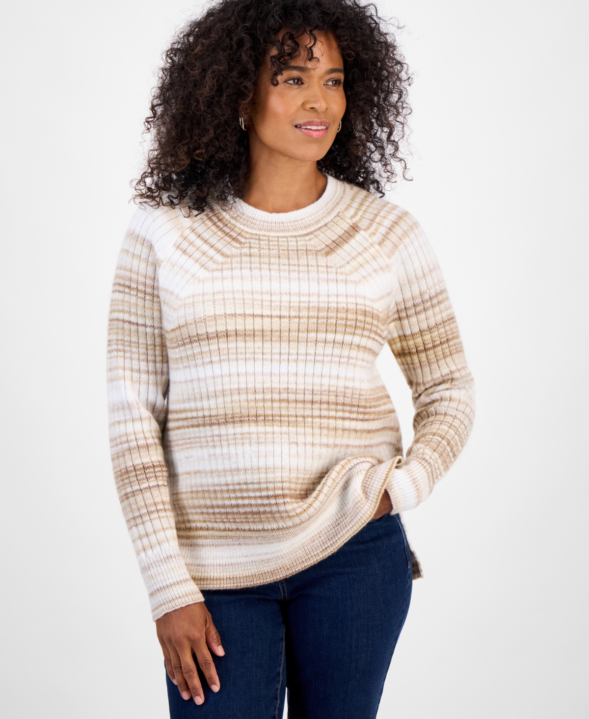 Style & Co Women's Space-dye Long-sleeve Crewneck Sweater, Macy's Exclusive In Brown