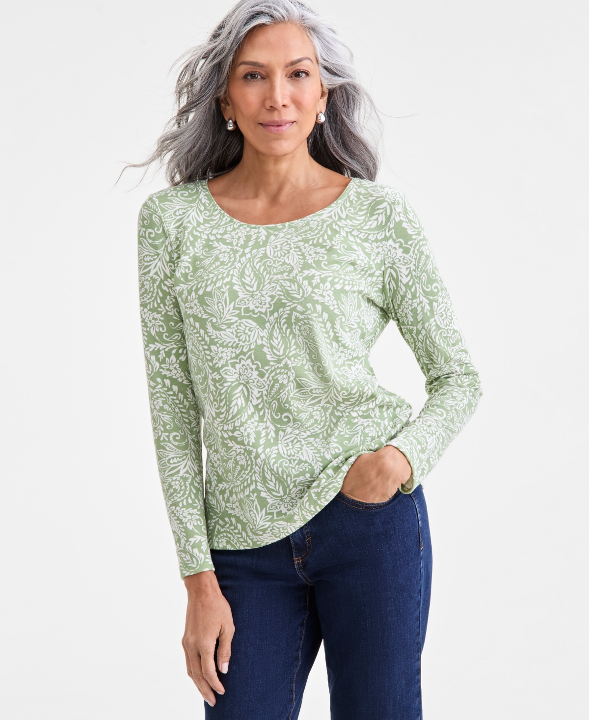 Style & Co Petite Paisley-Print Scoop-Neck Top, Macy's Exclusive