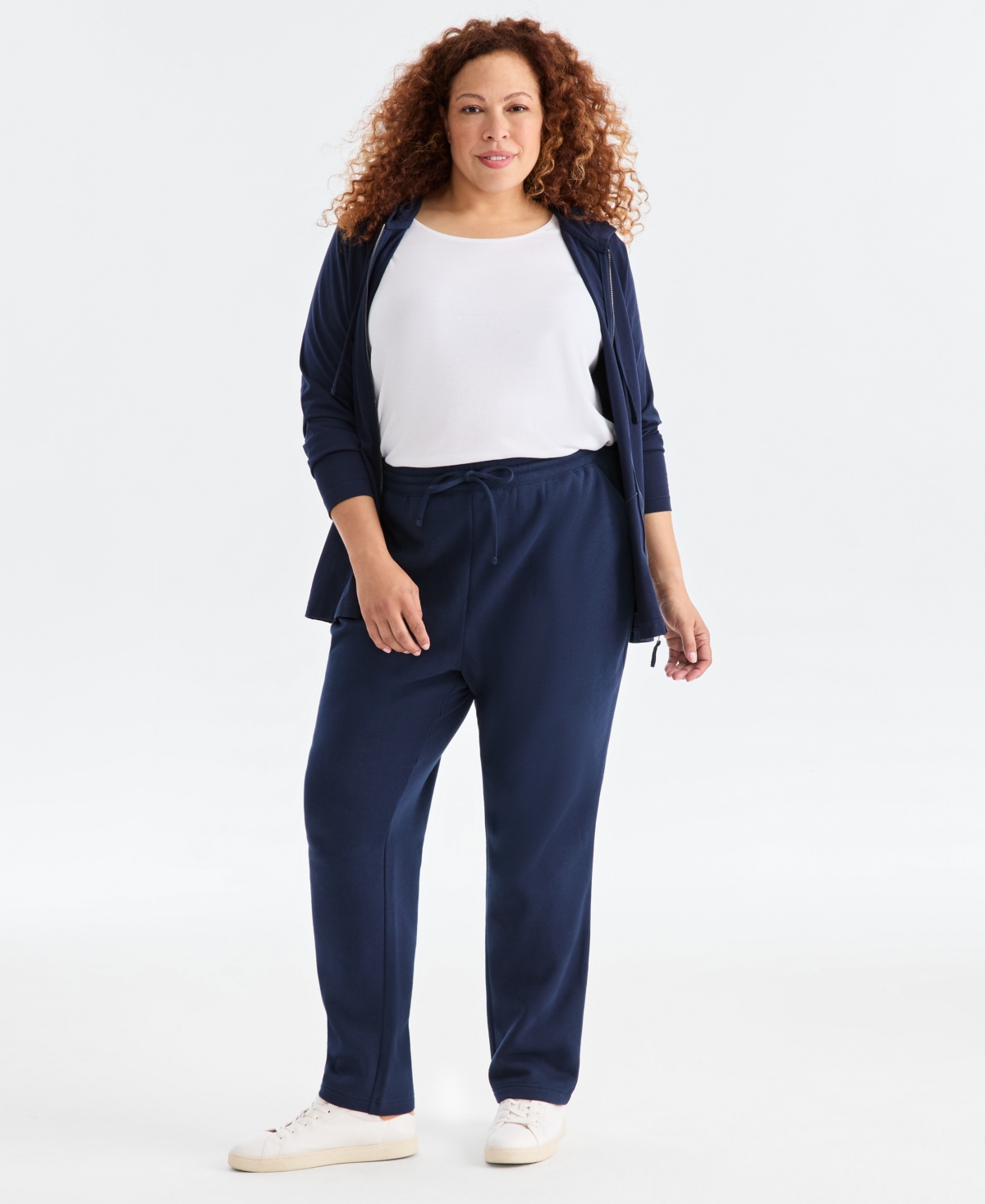 Style & Co Women's Plus Size Mid Rise Drawstring-waist Fleece Pant, Exclusively At Macy's In Blue