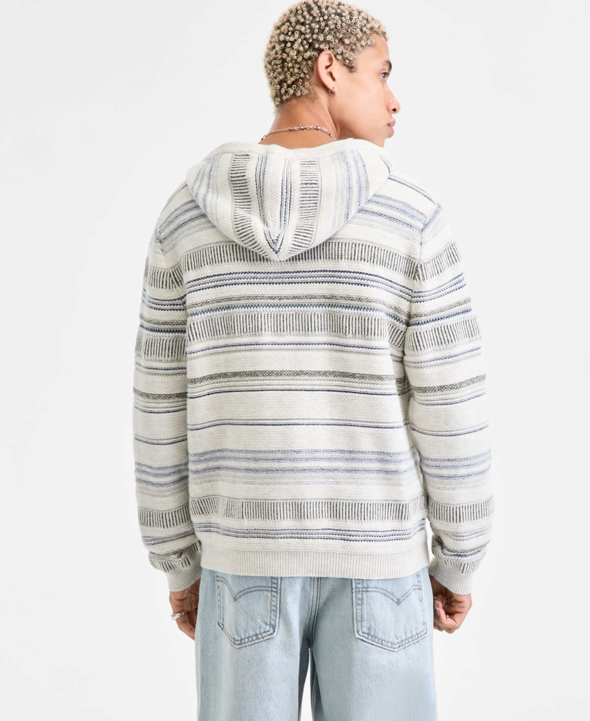 Sun + Stone Men's Francis Striped Long-sleeve Hooded Sweater, Macy's Exclusive In Gray