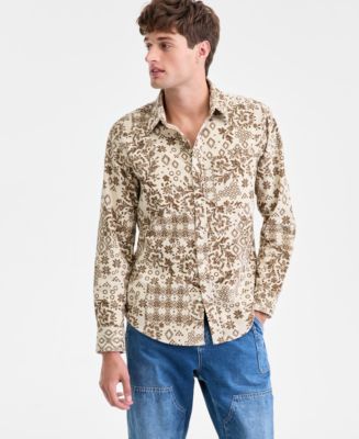 Sun + Stone Men's Bonds Long-Sleeve Cotton Patchwork-Print