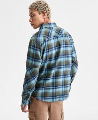 Men's Wade Long-Sleeve Cotton Flannel Plaid Shirt, Macy's Exclusive