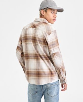 Men's Curry Long-Sleeve Cotton Flannel Plaid Shirt, Macy's Exclusive