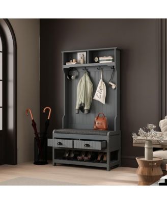 Grey countryside style multifunctional hall tree clothes hat rack