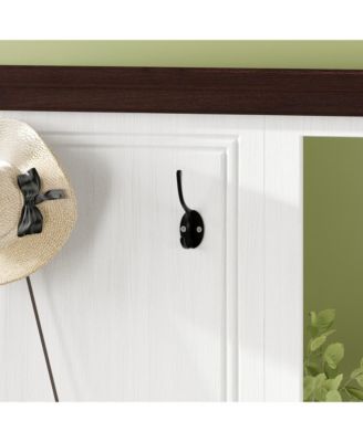 White multifunctional hall tree with mirror and hooks