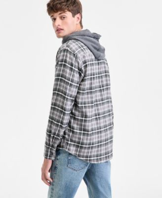 Men's Russel Layered-Look Hooded Cotton Flannel Plaid Shirt, Macy's Exclusive