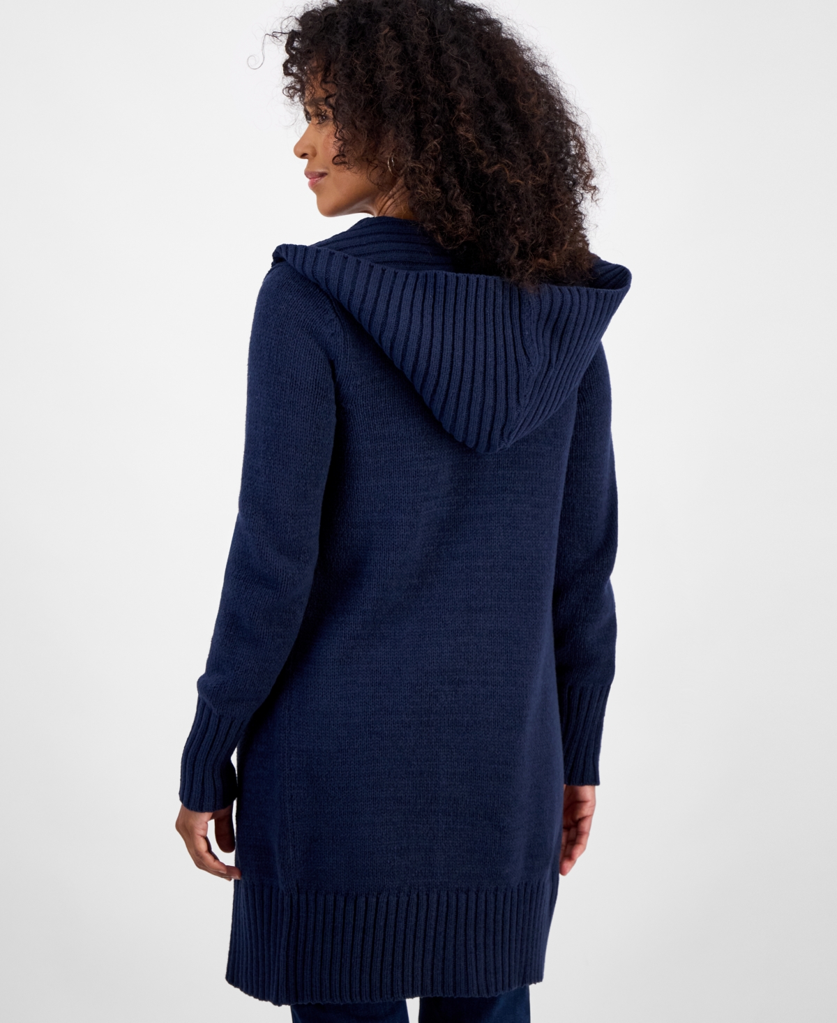 Style & Co Women's Hooded Open-front Cardigan, Macy's Exclusive In Blue