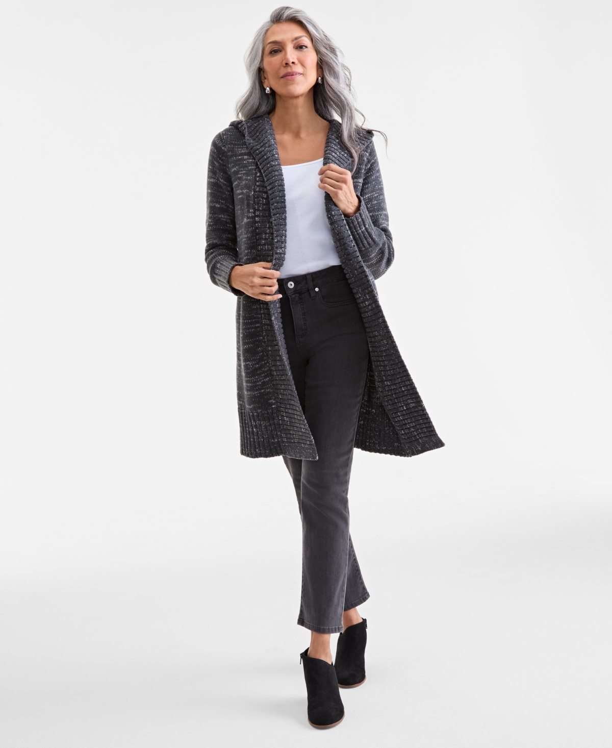 Style & Co Women's Open-front Hooded Cardigan, Macy's Exclusive In Gray
