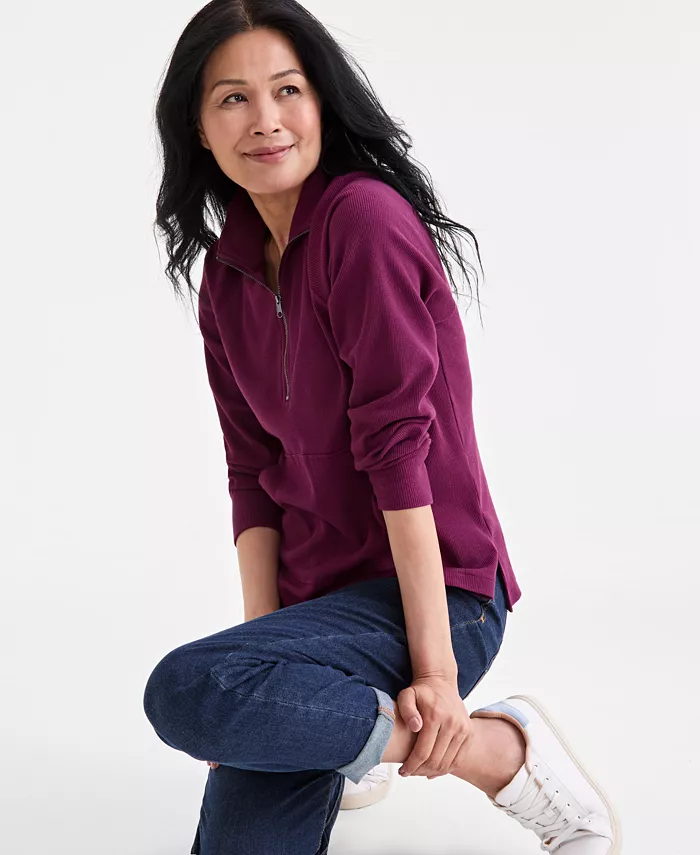 Women's Waffle-Knit Quarter Zip Top - thumbnail 8
