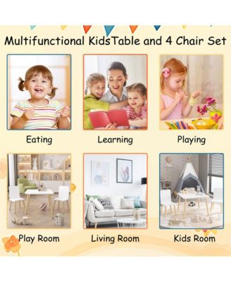 Kids Table and 2 Chairs Set, 3 Pieces Toddler Table and Chair Set, Wooden Activity Play Table Set (White)