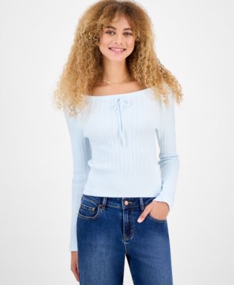 Ultra Flirt - Juniors' Off-The-Shoulder Cable-Knit Sweater
