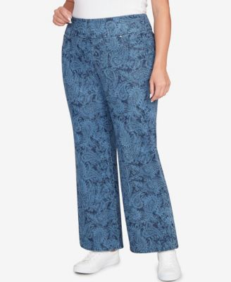 Plus Size Paisley Stretch Denim Pull-On Ankle Jeans