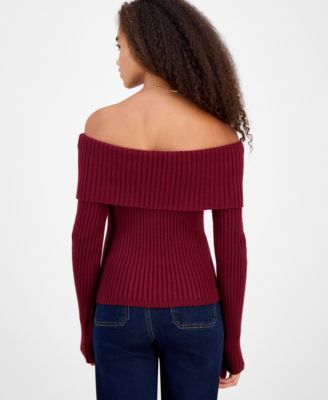 Juniors' Off-The-Shoulder Rib-Knit Sweater