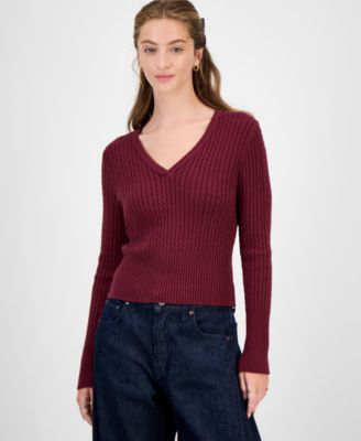 Juniors' Cable-Knit V-Neck Sweater