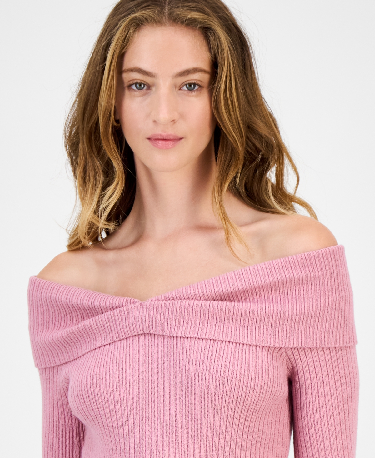 Hooked Up By Iot Juniors' Off-the-shoulder Sweater In Purple