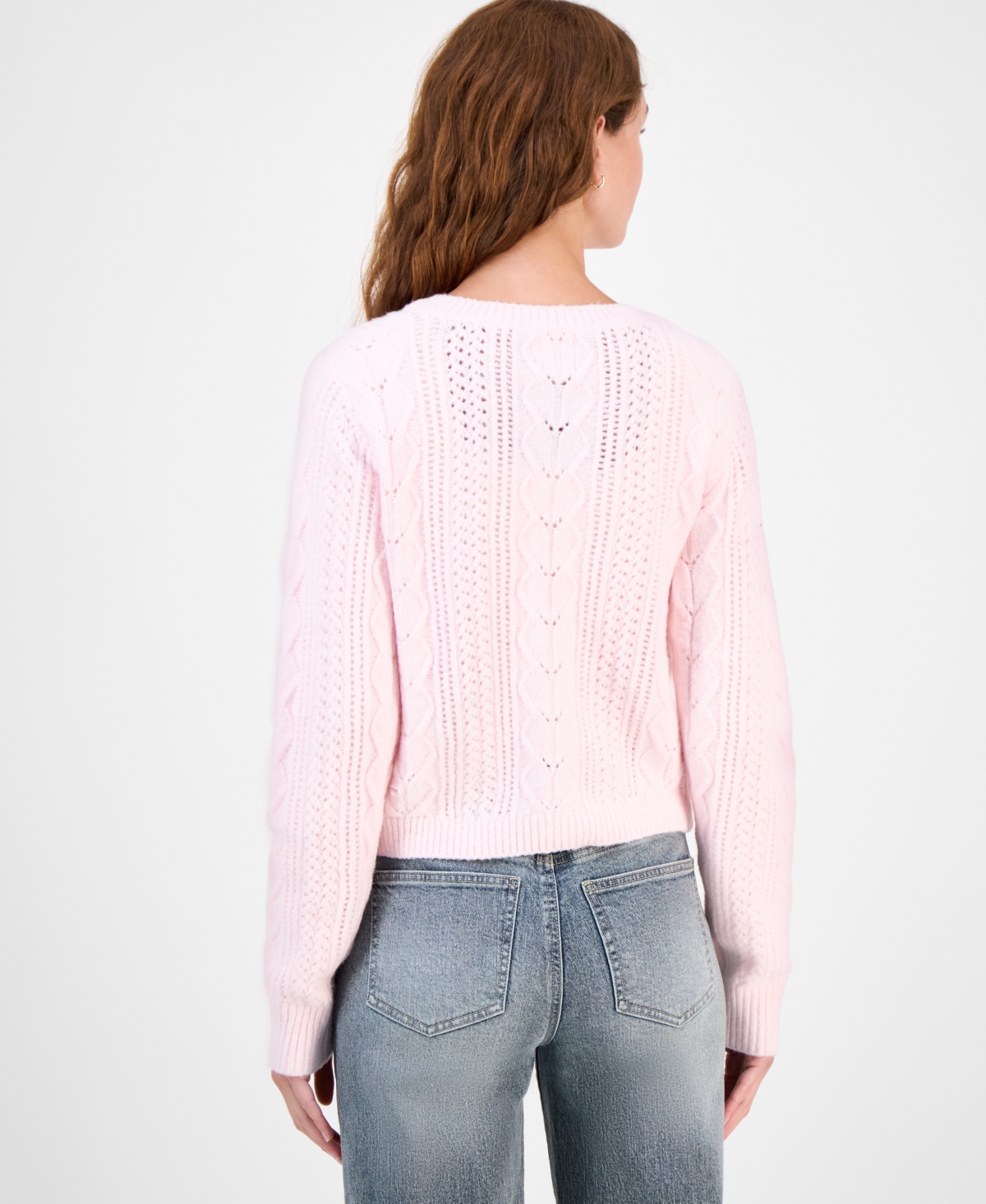Hippie Rose Juniors' Cable-Knit Button-Front Lady Cardigan