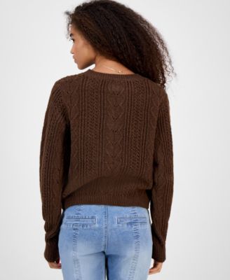 Juniors' Cable-Knit Button-Front Lady Cardigan 