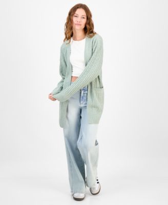 Juniors' Open-Front Long-Sleeve Midi Cardigan 