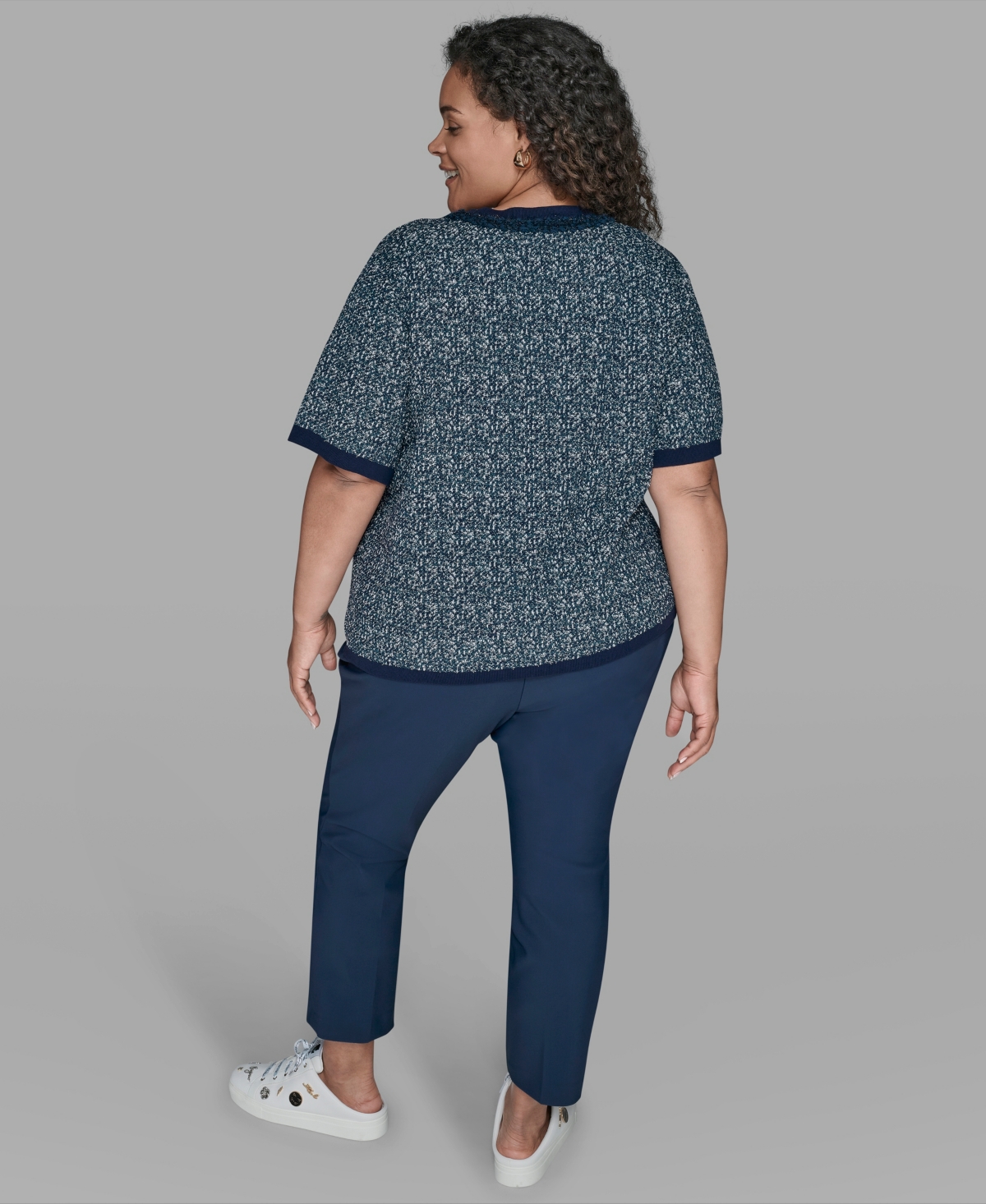 Karl Lagerfeld Karl Lagerfield Paris Plus Size Short Sleeve Crew Sweater In Blue
