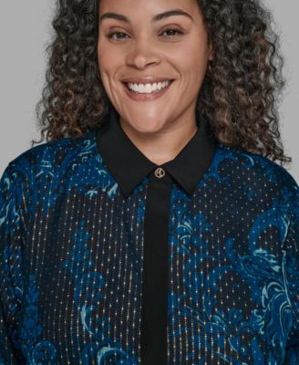 KARL LAGERFIELD PARIS Plus Size Trim Printed Woven Top