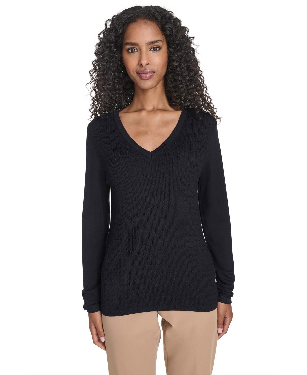 Tommy Hilfiger Women's V-neck Cable Sweater In Blue