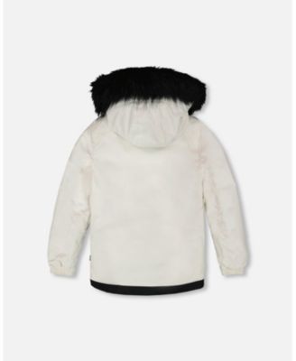 Girl Two-Piece Play Snowsuit Off-White with Printed Pants - Child