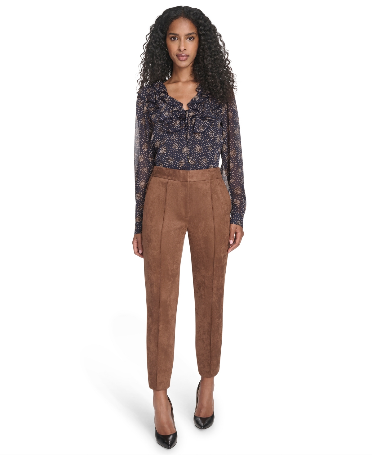 Tommy Hilfiger Women's Scuba Suede High-rise Ankle Pants In Brown