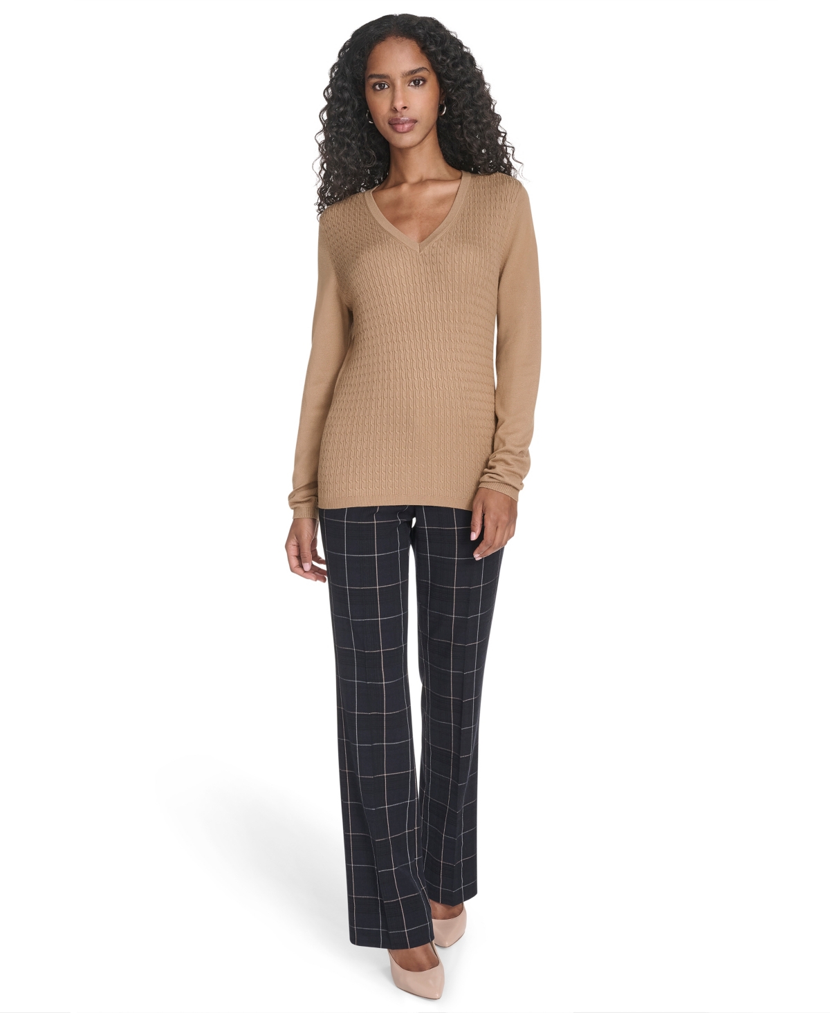 Tommy Hilfiger Women's V-neck Cable Sweater In Multi