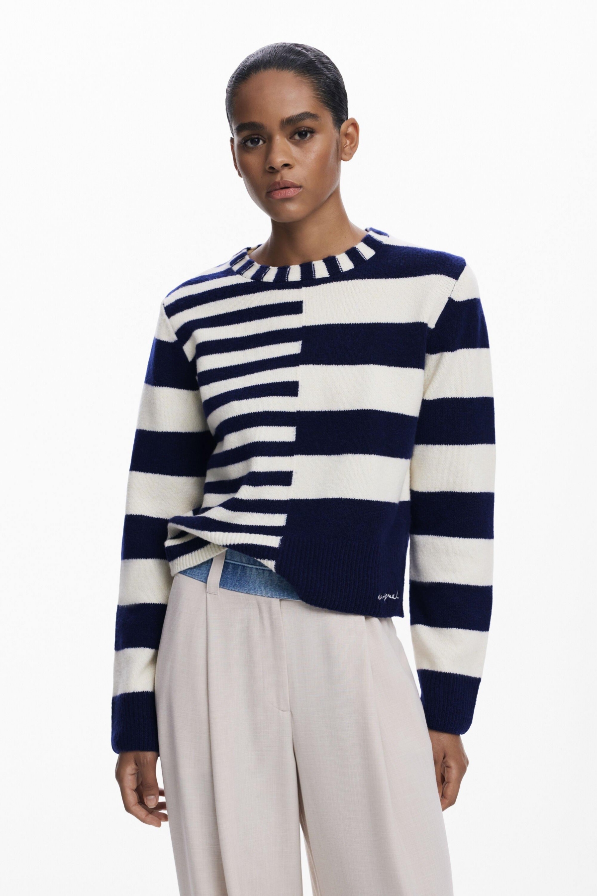 Desigual Mixed Stripe Sweater In Blue