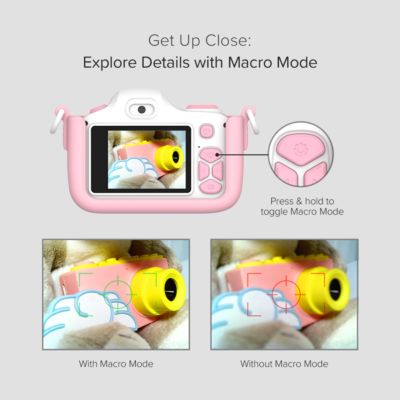 Camera 3 (Pink) Kids Digital Camera, Video Camera for Toddlers, 16MP 1080HD Video, MicroSD Card, Selfie & Macro Lens, Safety Neck Lanyard Gift for Kids 3-12