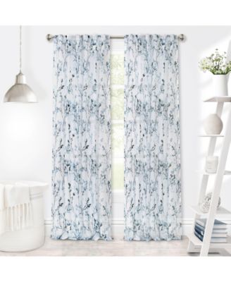 2 Piece Shabby Chic Cherry Blossom Designed Airy Sheer Rod Pocket & Back Tab Curtain Panels - 63 in. Long
