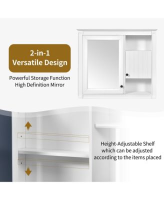 32" Bathroom Wall Cabinet with Mirrored Door and 3 Storage Shelves, Wall Mounted Storage Cabinet