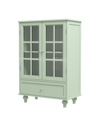 Storage Cabinet with Double Glass Doors and Drawer