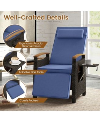 Patio Rattan Lounge Chair PE Wicker Recliner Chair with Adjustable Backrest & Footrest