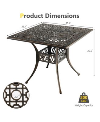 35.4'' Patio Square Dining Table Cast Aluminum Umbrella Hole All-weather Outdoor