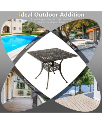 35.4'' Patio Square Dining Table Cast Aluminum Umbrella Hole All-weather Outdoor