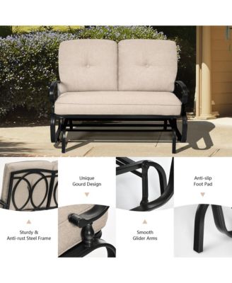 Patio Swing Glider Chair Rocking Loveseat Bench for 2 Persons with Beige Cushions