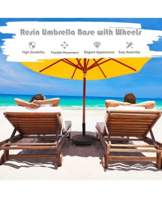 50 lbs Round Resin Patio Umbrella Base Stand Holder w/ Lockable Wheels