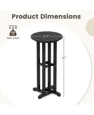 21.5'' Round Bar Table Patio HDPE Bar Height Dining Table w/ Slatted Tabletop