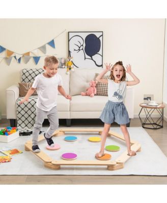 Toddler Wooden Balance Beam with Colorful Steeping Stones 12 Piece Obstacle Course