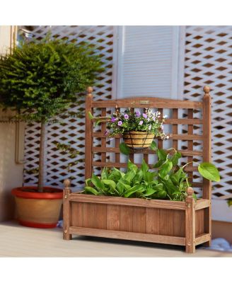 Solid Wood Planter Box with Trellis Weather-Resistant Outdoor 25''x11''x30''