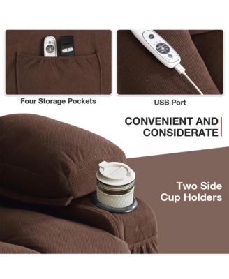 Power Lift Recliner Chair with Heat and Massage Electric Fabric Recliner Chair for Elderly with Side Pocket, USB Charge Port, Remote Control for Living Room (BROWN)