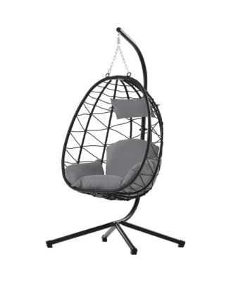 Egg Chair with Stand Indoor Outdoor Swing Chair Patio Wicker Hanging Egg Chair Hanging Basket Chair Hammock Chair with Stand for Bedroom Living Room Balcony